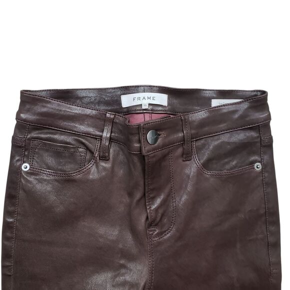 Frame Le Crop Mini Boot 23 Genuine Lamb Leather Mid Rise Pants Dark Brown - Picture 12 of 15
